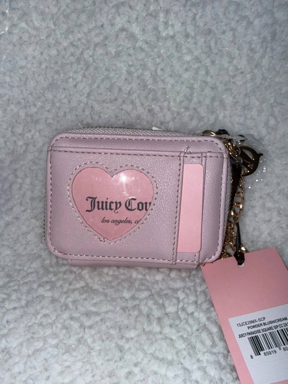 NWT Juicy Paradise in Powder Blush and Blue Mini Card Holder with Gold Chain